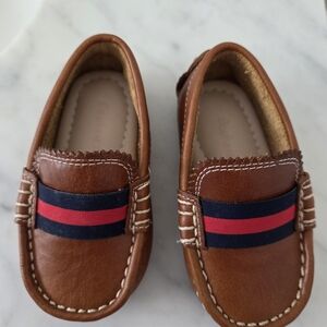 Elephantito Brown Loafers with Red and Blue Stripes